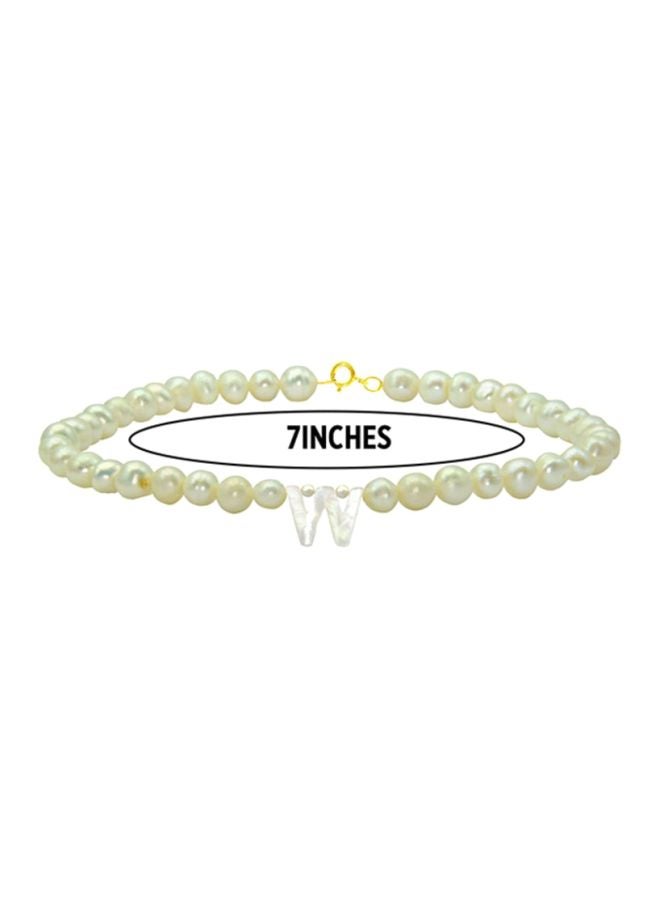 Vera Perla - 18 Karat Gold Pearl Beaded Letter W Bracelet - Image 1