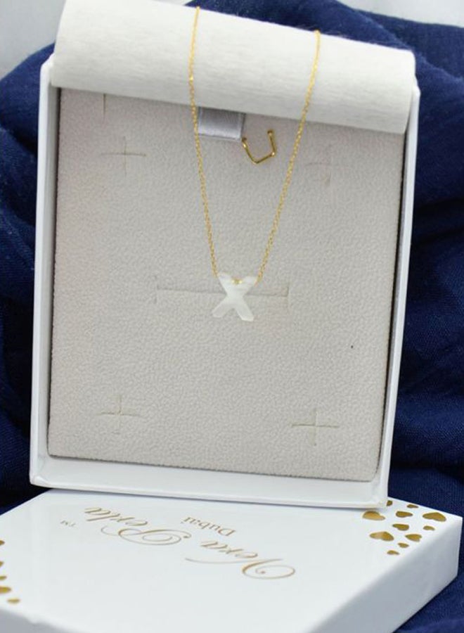 Vera Perla 18 Karat Gold X Letter Mother Of Pearl Pendant Necklace  - Image 4