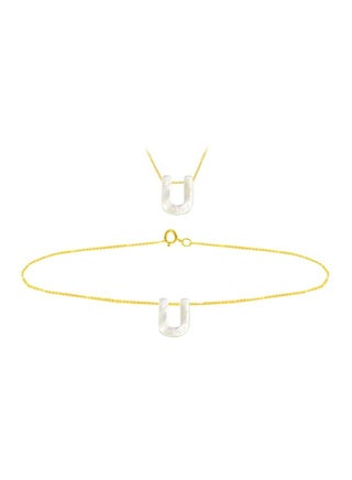 18 Karat Gold U Letter Mother Of Pearl Jewellery Set - v1598258370/N15079637A_1