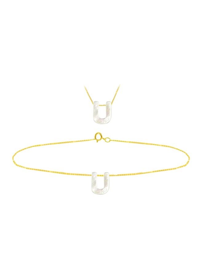 18 Karat Gold U Letter Mother Of Pearl Jewellery Set