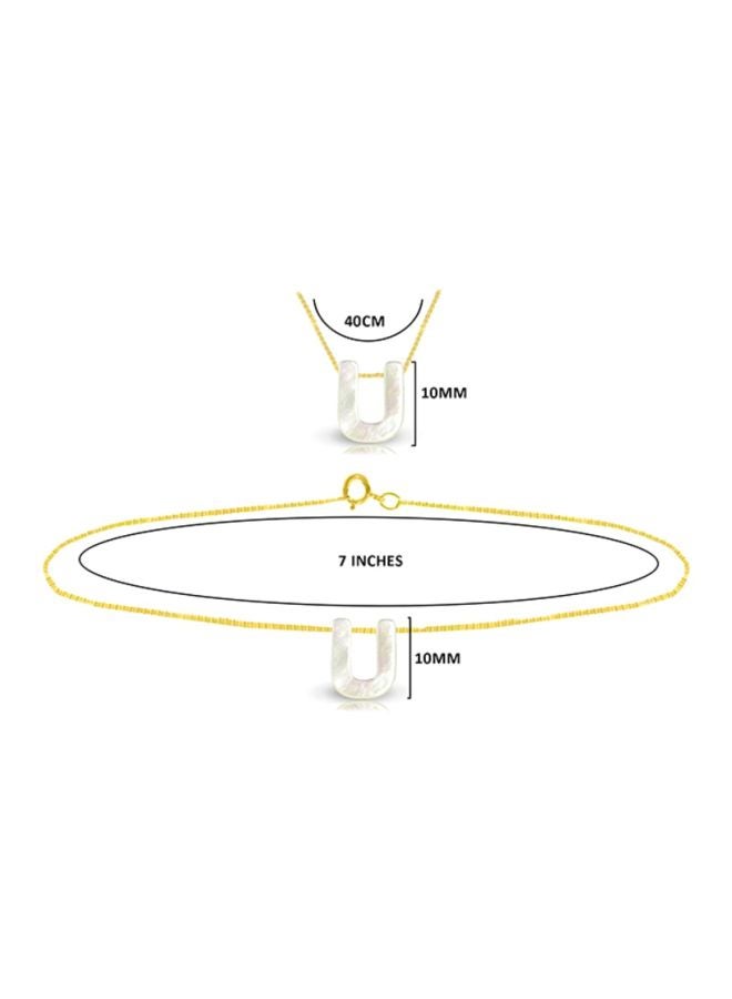 18 Karat Gold U Letter Mother Of Pearl Jewellery Set