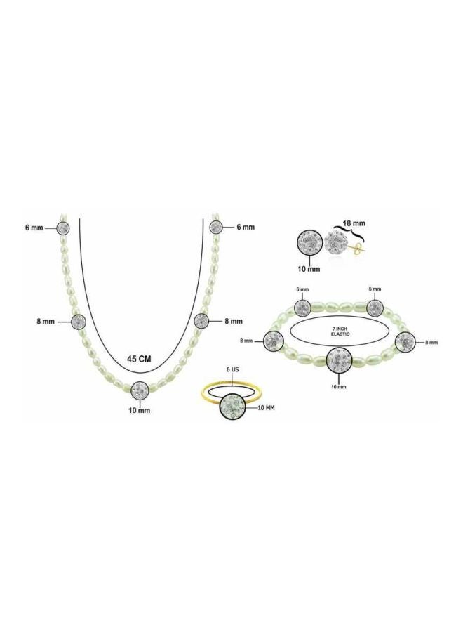Vera Perla - 18 Karat Gold Built-in Gradual Crystal Balls And Pearls Strand Jewellery Set - Image 1
