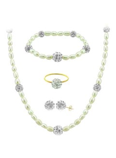 18 Karat Gold Built-in Gradual Crystal Balls And Pearls Strand Jewellery Set