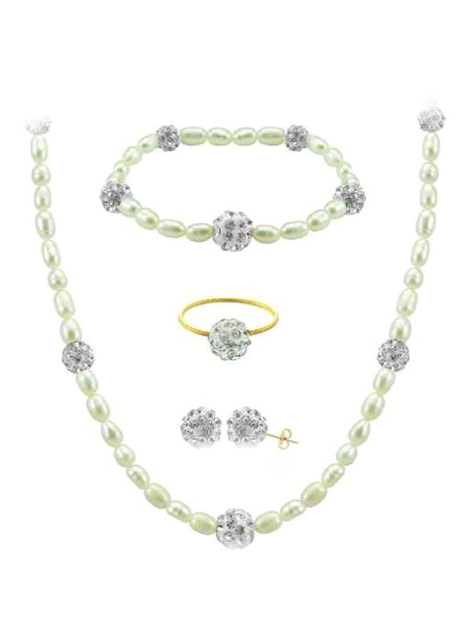 Vera Perla - 18 Karat Gold Built-in Gradual Crystal Balls And Pearls Strand Jewellery Set - Image 1