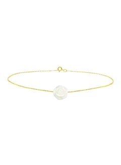 18 Karat Gold Rose Carved Mother Of Pearl Beaded Bracelet