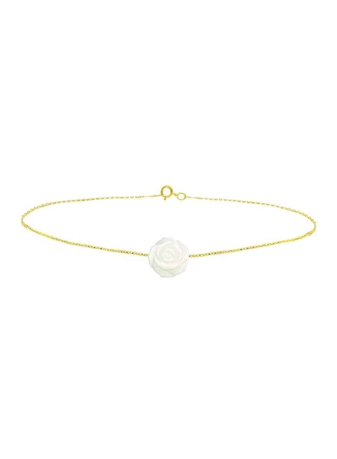 Vera Perla - 18 Karat Gold Rose Carved Mother Of Pearl Beaded Bracelet - Image 1