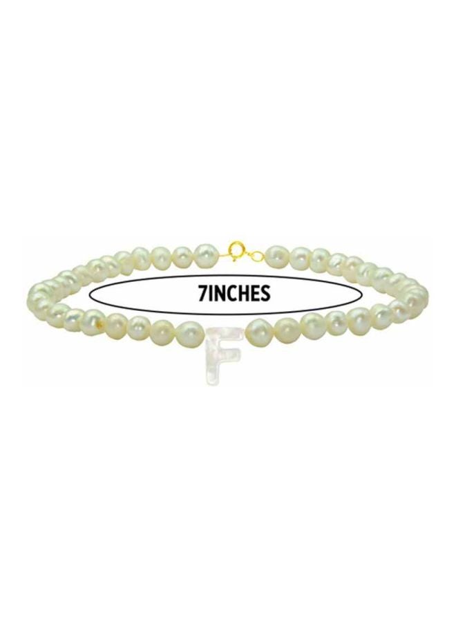 Vera Perla - 18 Karat Gold Pearl Beaded Letter F Bracelet - Image 1