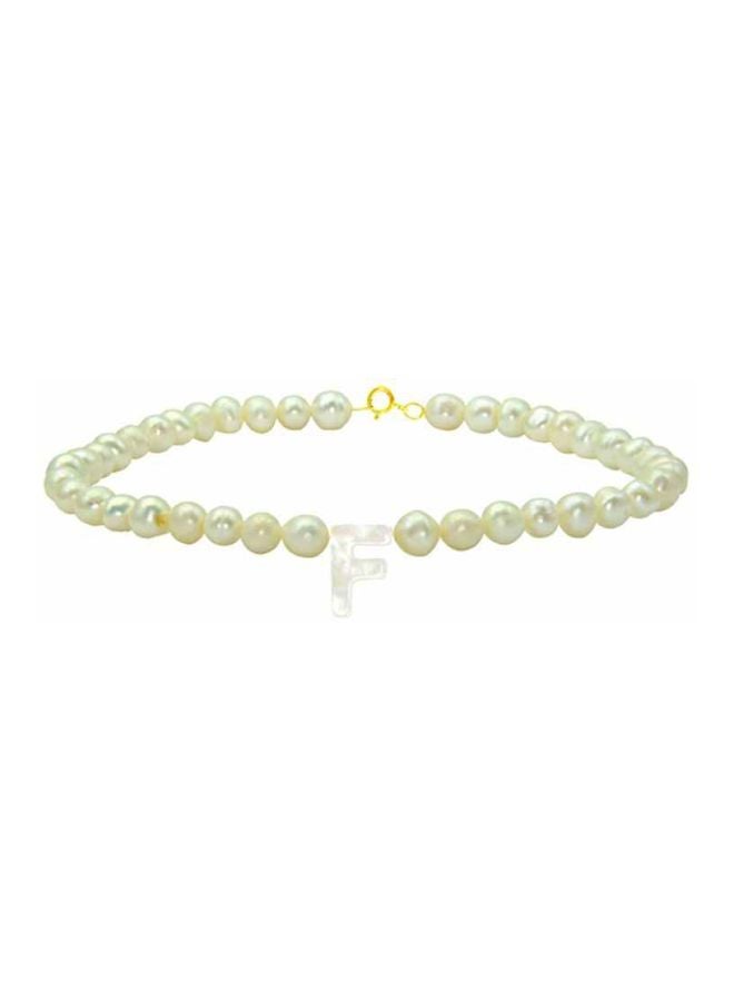 Vera Perla - 18 Karat Gold Pearl Beaded Letter F Bracelet - Image 1