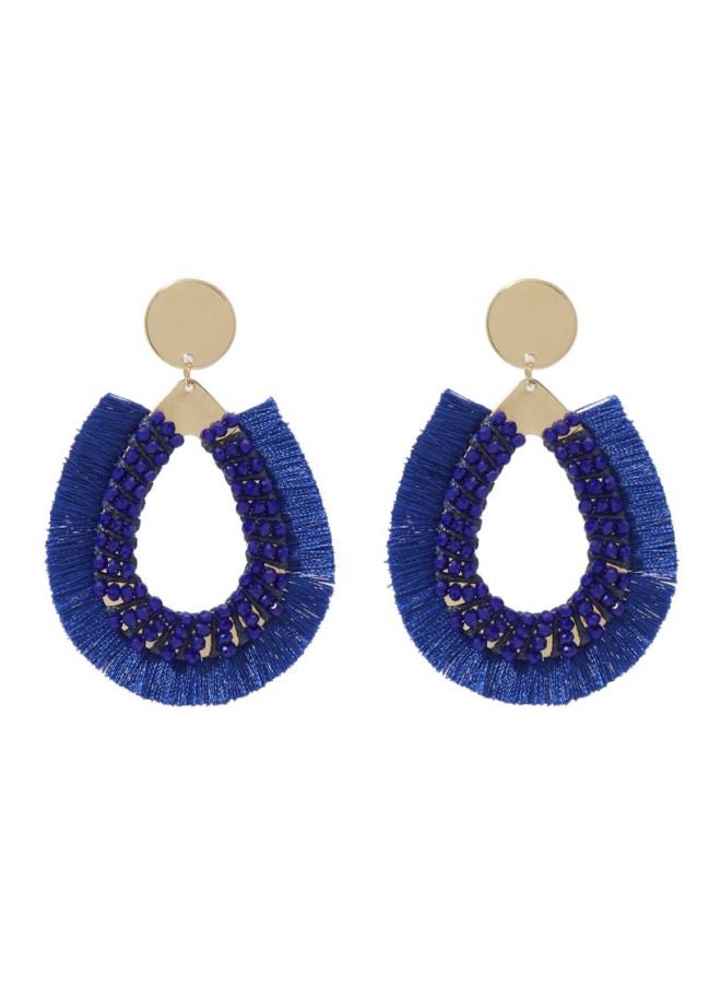 YUEJIN - Beads Studded Tear Drop Tassel Earrings - Image 1