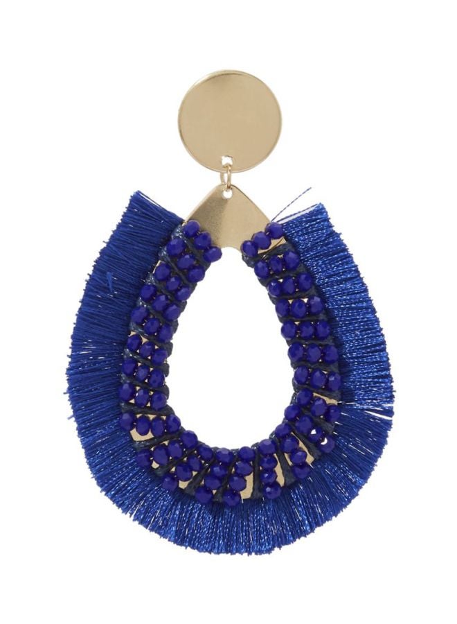 YUEJIN - Beads Studded Tear Drop Tassel Earrings - Image 1