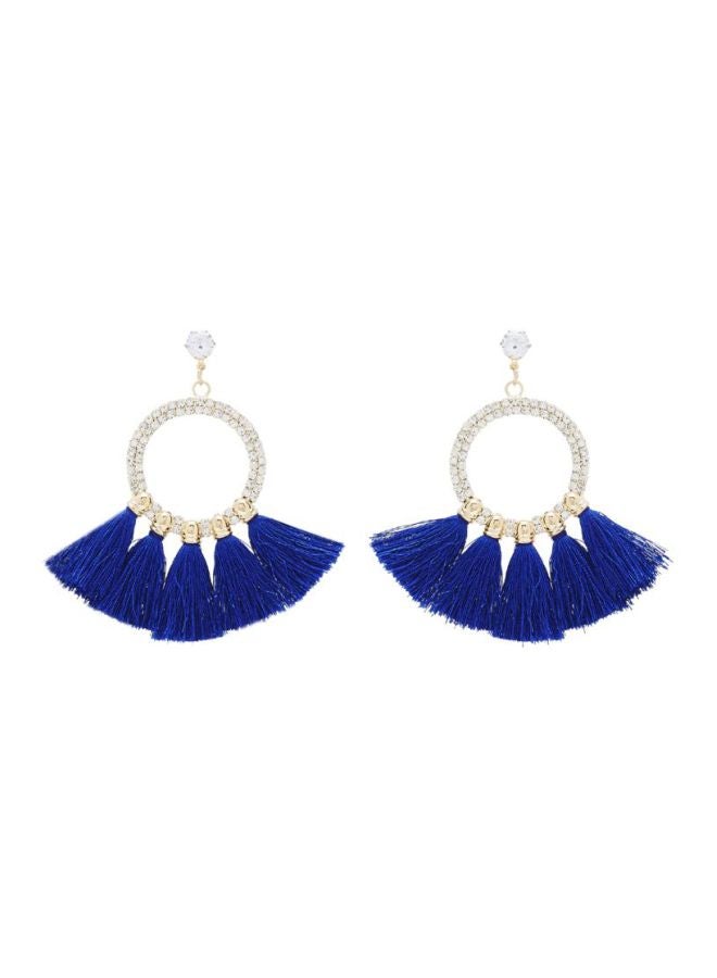 YUEJIN - Crystal Studded Round Tassel Earrings - Image 1