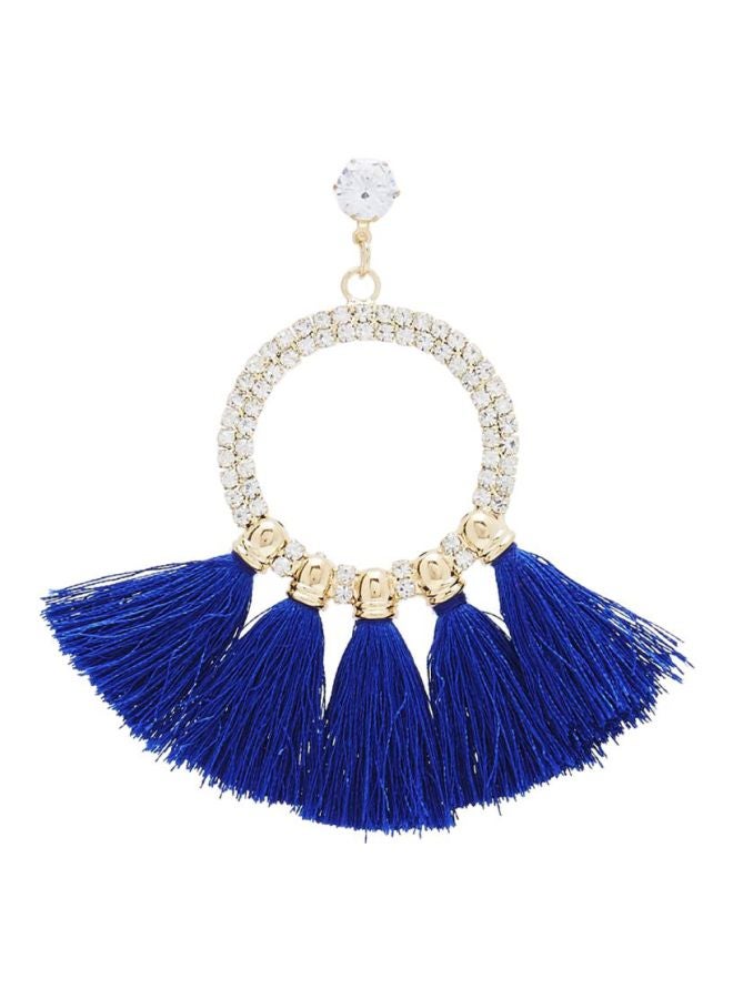 YUEJIN - Crystal Studded Round Tassel Earrings - Image 1