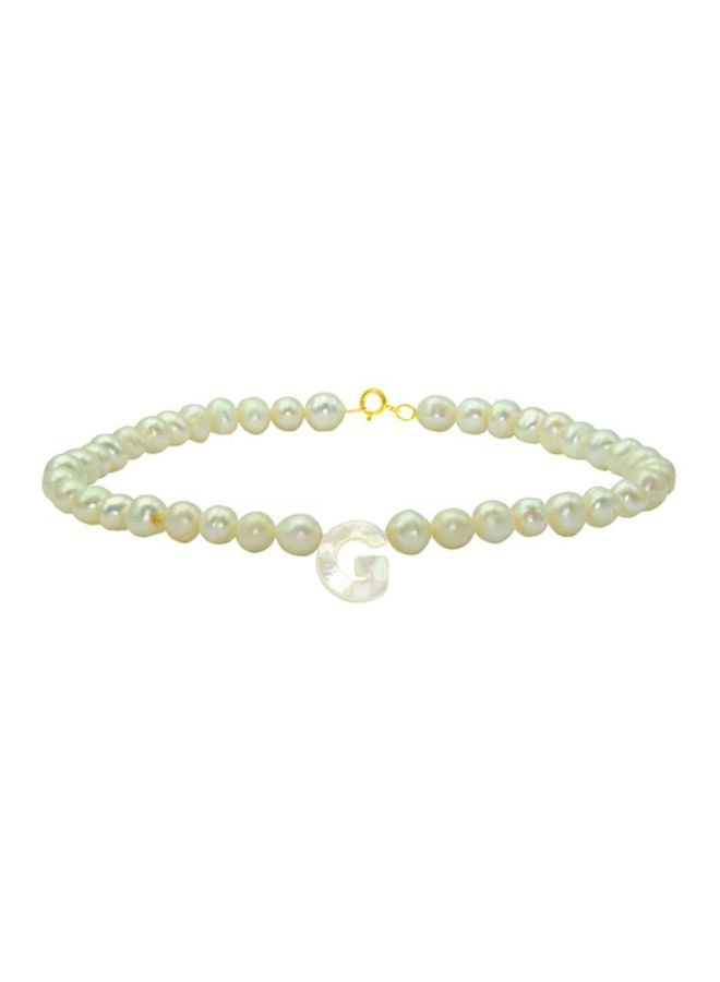 Vera Perla - 18 Karat Gold Pearls Strand Letter G Bracelet - Image 1