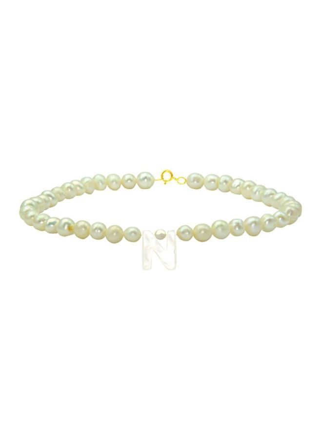 Vera Perla 18 Karat Gold With Pearls Letter N Luxury Pet Collar Bracelet - Image 1