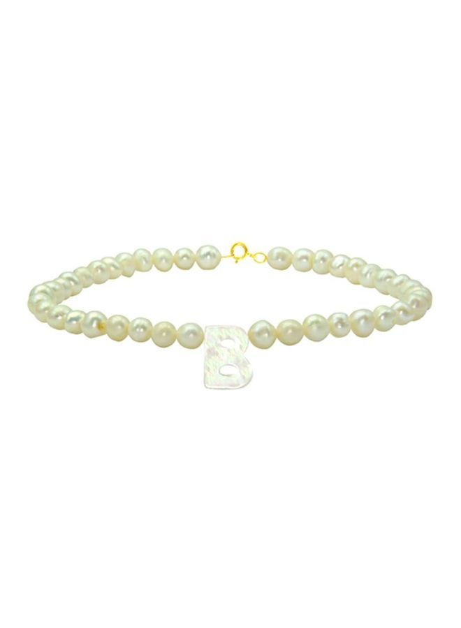 Vera Perla - 18 Karat Gold With Pearls Letter B Luxury Pet Collar Bracelet - Image 1