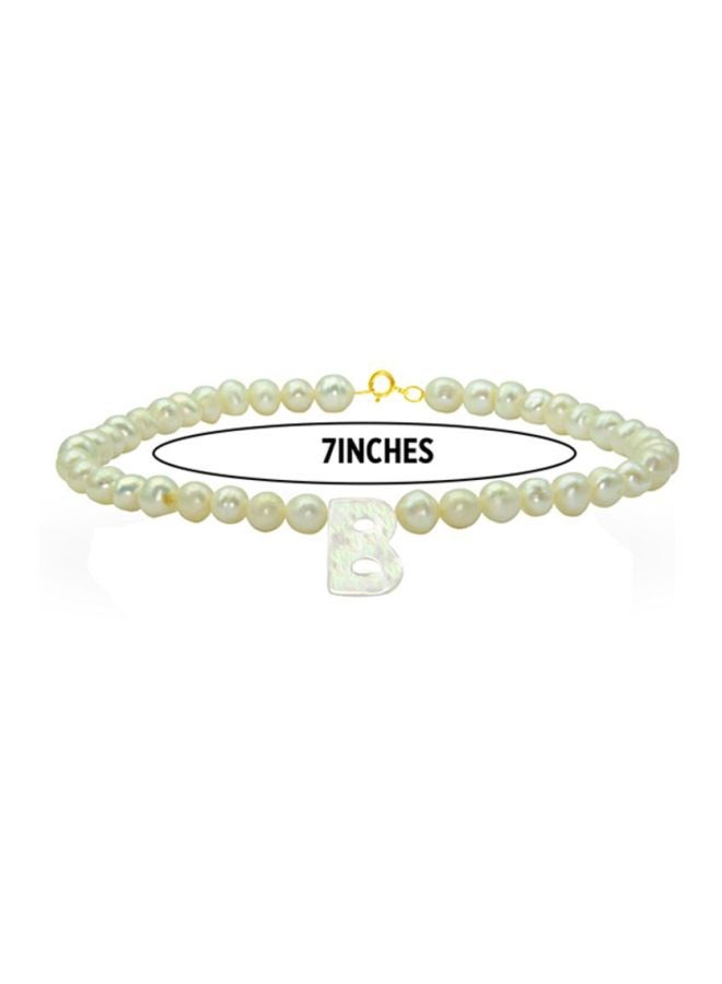 Vera Perla - 18 Karat Gold With Pearls Letter B Luxury Pet Collar Bracelet - Image 1