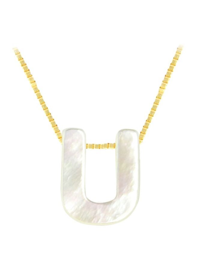 Vera Perla - 18 Karat Gold U Letter Mother Of Pearl Pendant Necklace - Image 1