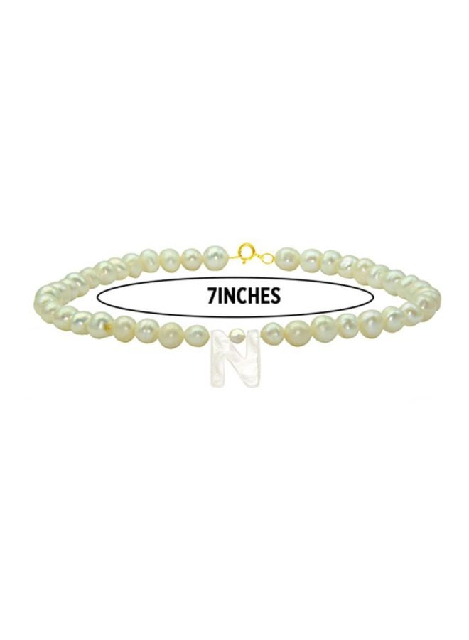 Vera Perla 18 Karat Gold With Pearls Letter N Luxury Pet Collar Bracelet - Image 2