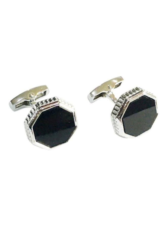 Alyashmac - Steel And Crystal Hexagon Cufflinks - Image 1
