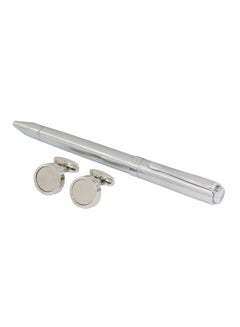 Stainless Steel Round Cufflinks With Pen