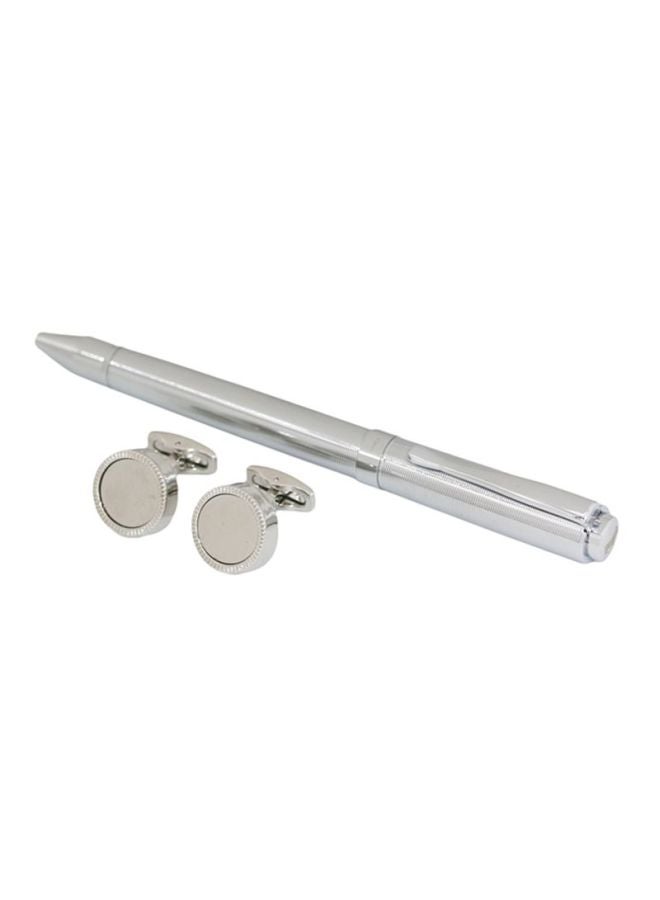 RS - Stainless Steel Round Cufflinks With Pen - Image 1