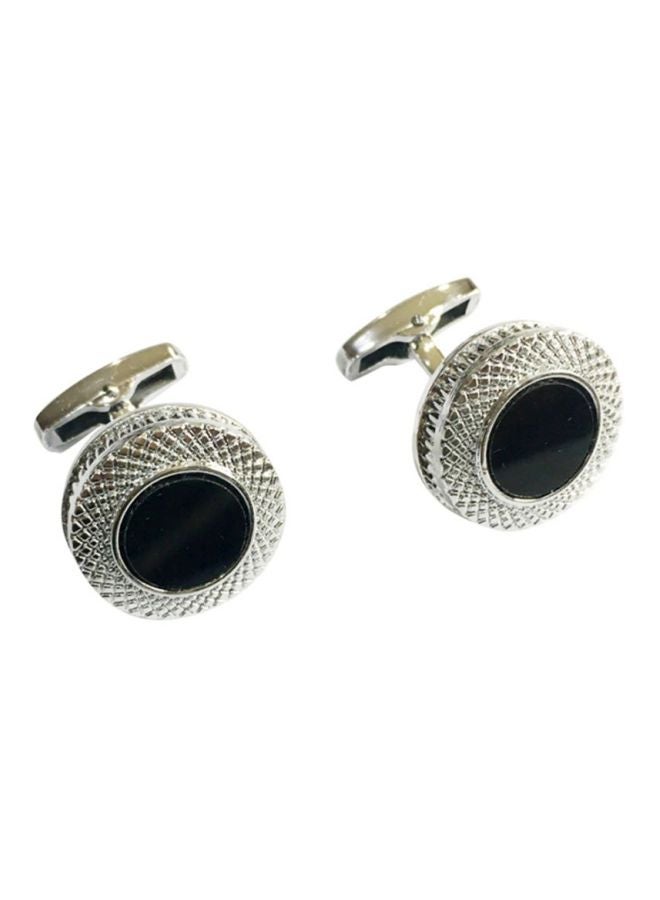 Alyashmac - Steel And Crystal Round Cufflinks - Image 1