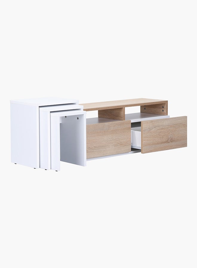 Betsy TV Unit With 3-Nesting Table Beige/White