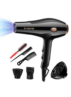 Sunhome 7-Piece Professional Hair Dryer Set, 2200W Black/Gold 250ml  - Image 1