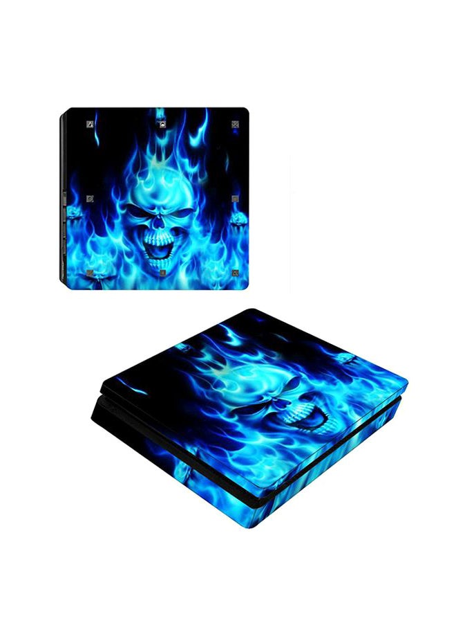 3-Piece Fire Skull Printed Console And Controller Skin Sticker Set For PlayStation 4 Slim