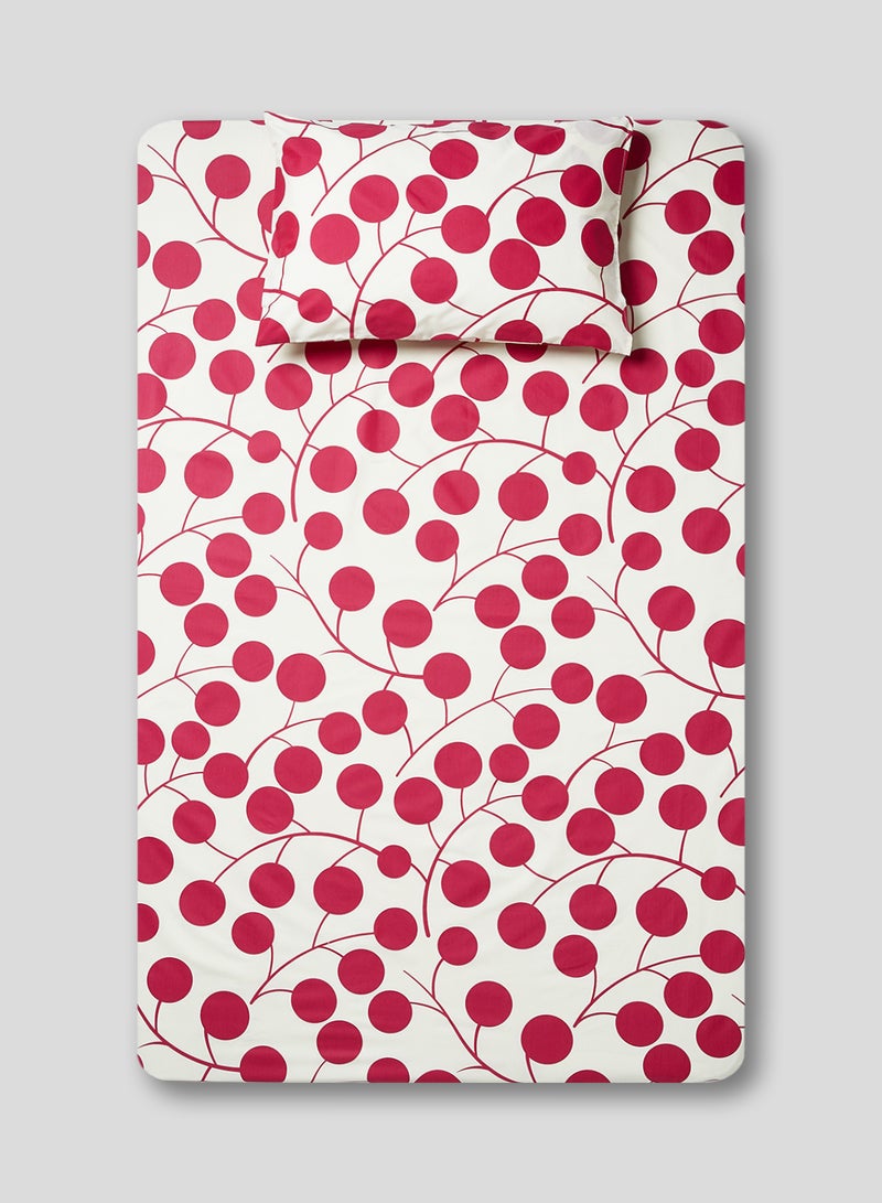 RISHAHOME 2-Piece 180 TC Premium Collection Single Size Ixora Bedsheet And Pillow Case Set Includes 1x Bedsheet 147x240 cm, 1x Pillow Case Cotton Red/White 50x75cm - Image 1