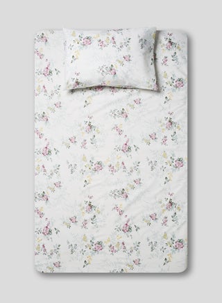 2-Piece 180 TC Premium Collection Single Size Rose Mallow Bedsheet And Pillow Case Set Includes 1x Bedsheet 147x240 cm, 1x Pillow Case 50x75 cm Cotton Multicolour - v1598336149/N39614620A_1