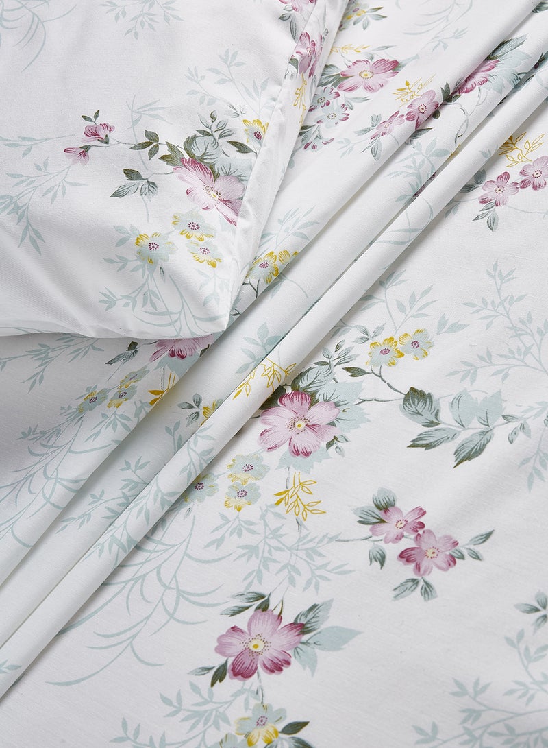 2-Piece 180 TC Premium Collection Single Size Rose Mallow Bedsheet And Pillow Case Set Includes 1x Bedsheet 147x240 cm, 1x Pillow Case 50x75 cm Cotton Multicolour