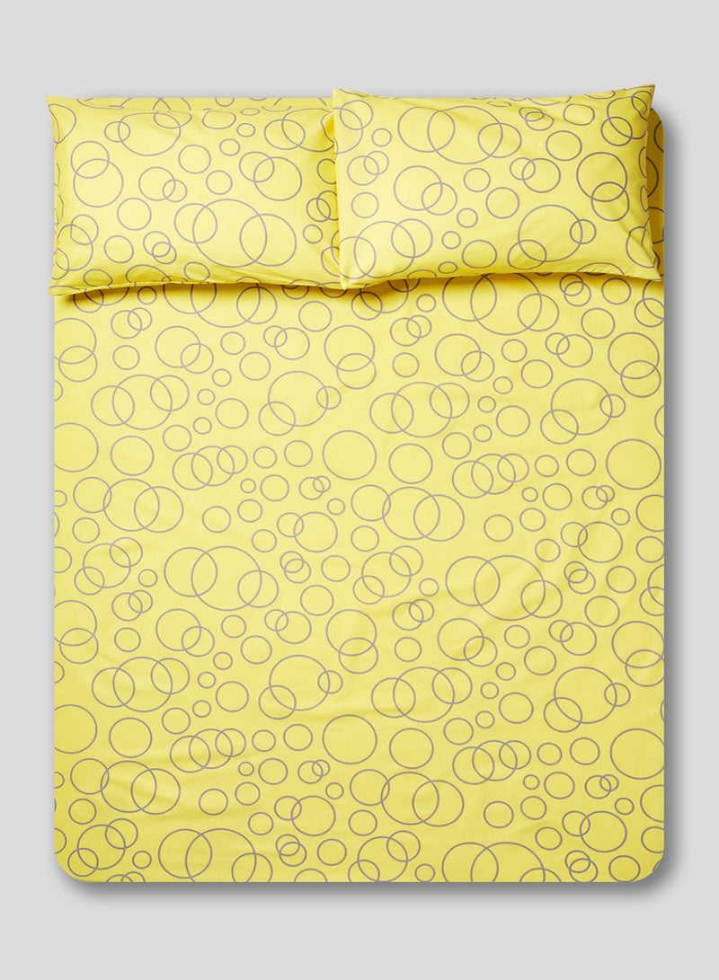 RISHAHOME 3-Piece 180 TC Premium Collection Queen Size Blue Circle Flat Bedsheet And Pillow Case Set Includes 1x Bedsheet 240x254 cm, 2x Pillow Cases Cotton Multicolour 50x75cm - Image 1