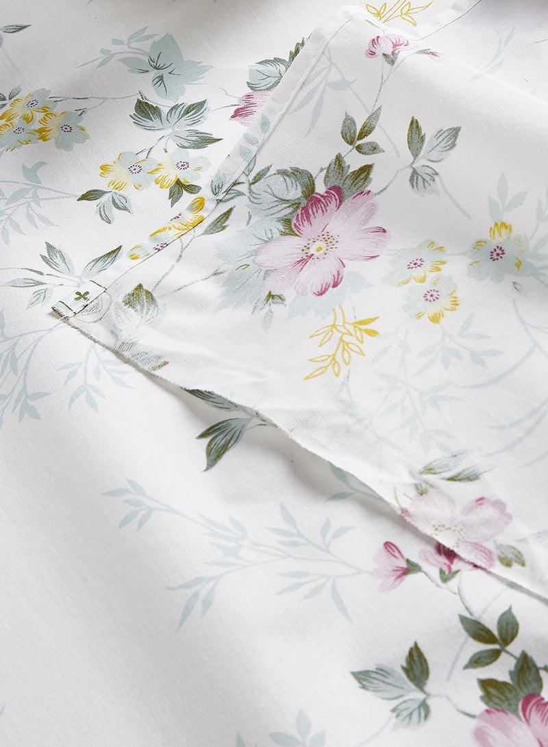 2-Piece 180 TC Premium Collection Single Size Rose Mallow Bedsheet And Pillow Case Set Includes 1x Bedsheet 147x240 cm, 1x Pillow Case 50x75 cm Cotton Multicolour