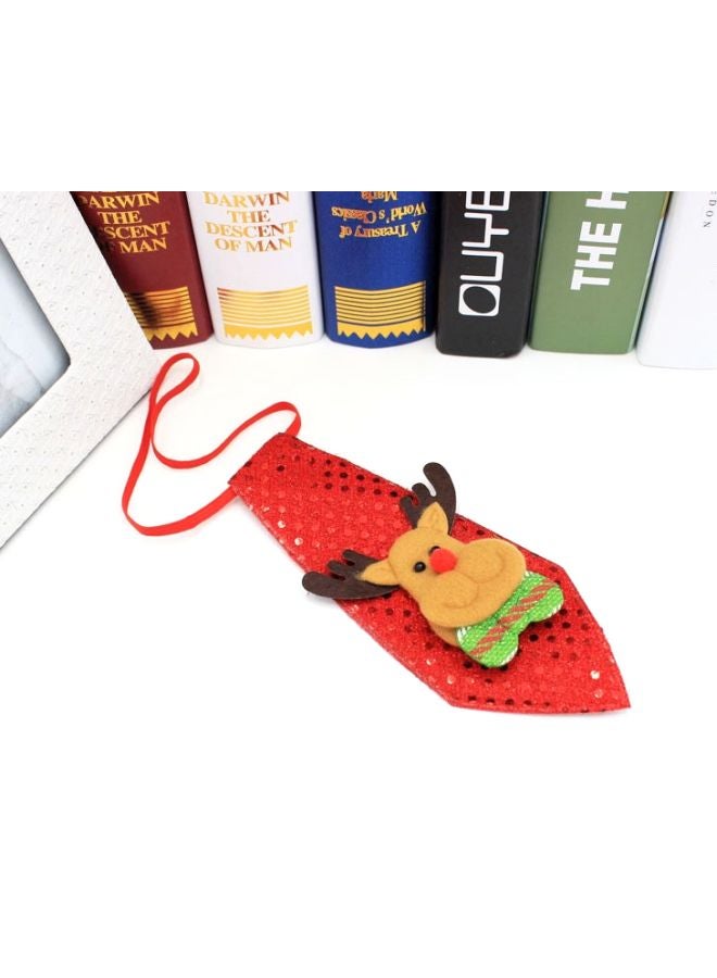 بيوينتي ربطة عنق مطرزة بالترتر على شكل حيوان الرنة أحمر/ بني/ أخضر 20x8سم - Image 2