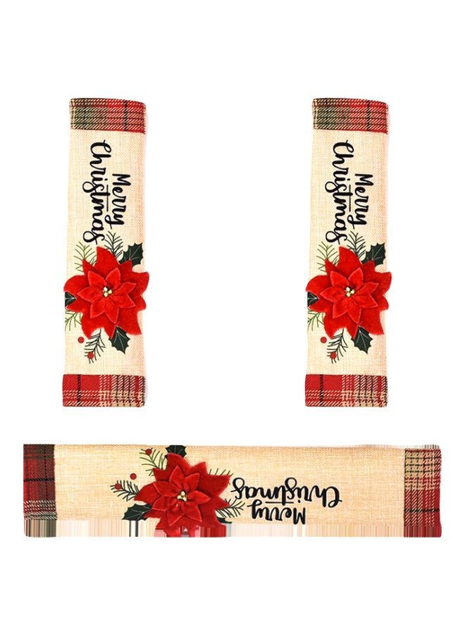 Beauenty 3-Piece Floral Design Refrigerator Handle Covers Beige/Red/Black 3x (30x14)cm  - Image 1