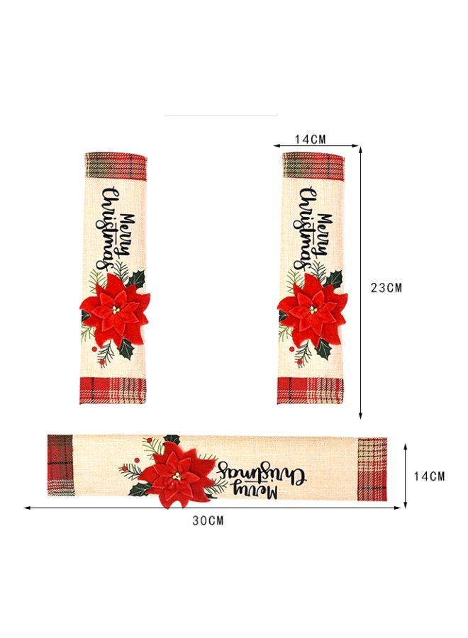 Beauenty 3-Piece Floral Design Refrigerator Handle Covers Beige/Red/Black 3x (30x14)cm  - Image 3