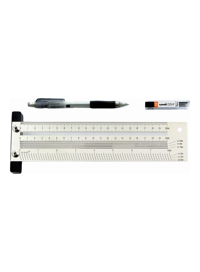 Generic 200mm T-Type Hole Ruler Marking Tool With Mechanical Pencil Set Silver/Black 28.5x8.2x10.8cm  - Image 1