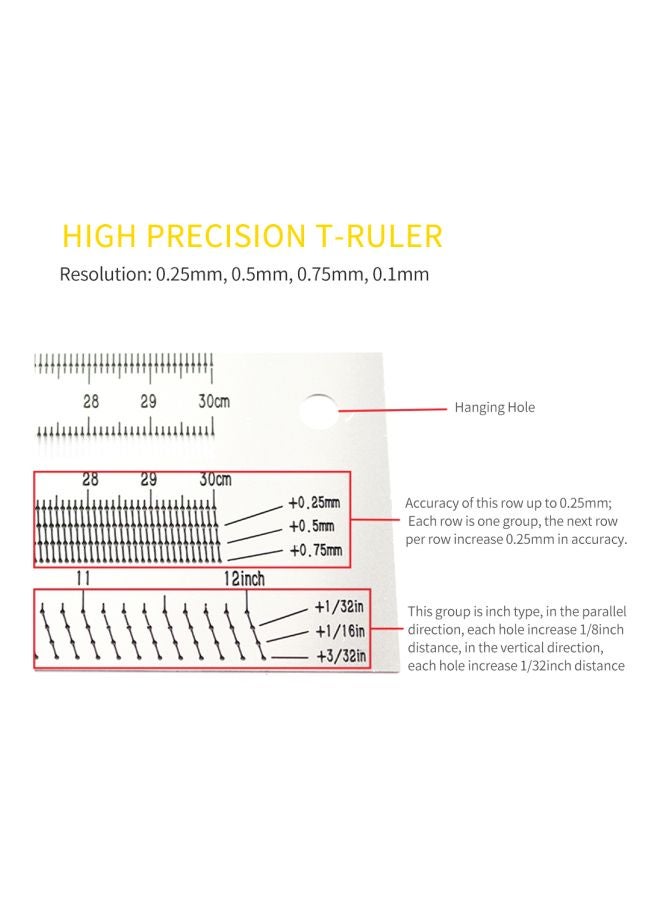 Generic 200mm T-Type Hole Ruler Marking Tool With Mechanical Pencil Set Silver/Black 28.5x8.2x10.8cm  - Image 4