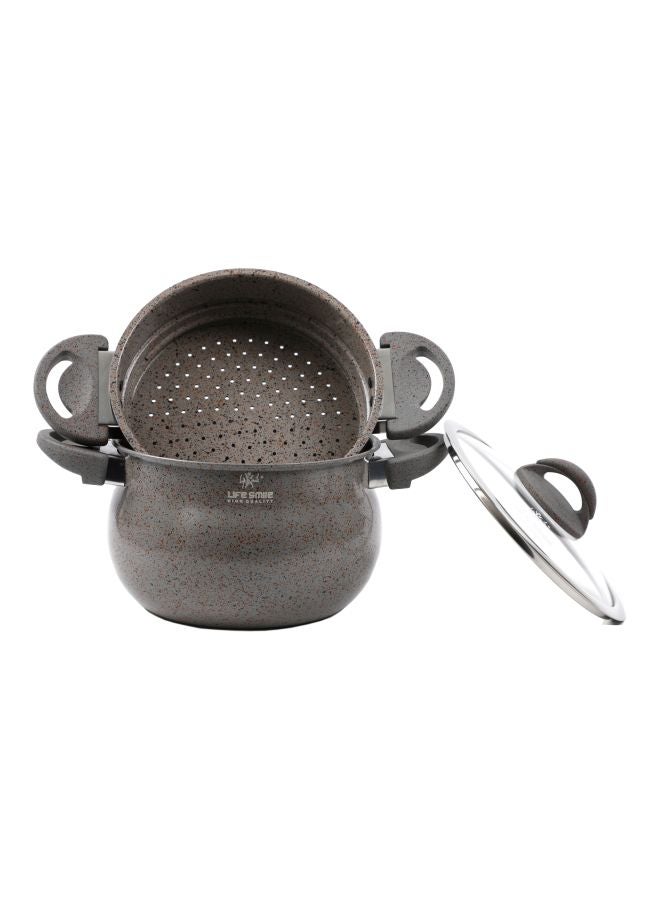 Life Smile - Granite Coated Aluminium Couscoussier Set Grey Stock Pot(20), Steamer(20)cm - Image 1