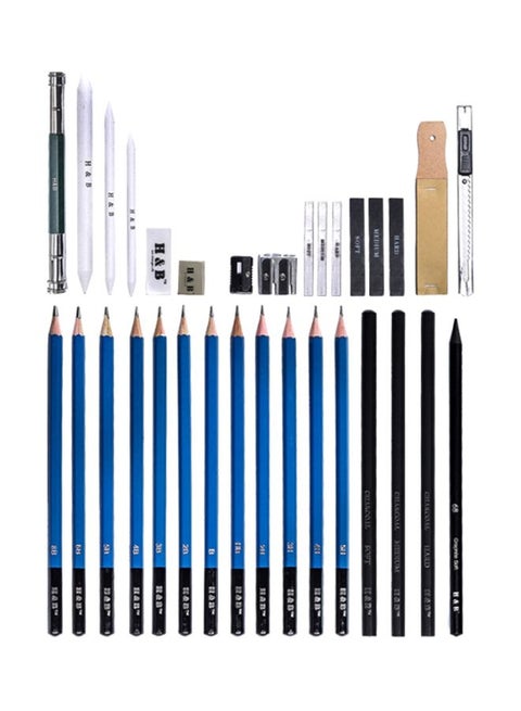 32-Piece Professional Pencil Drawing Kit Black/Blue/White
