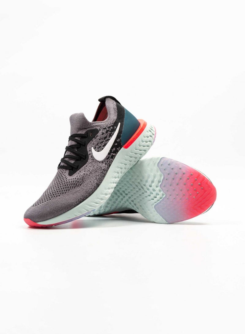 Nike - Men's Epic React Flyknit Shoes Gunsmoke/White-Black-Geode Teal-Hot Punc - Image 1