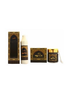 طقم مكون من بخور معطر عود النفيس ومعطر جو للمنزل مكون من قطعتين بني/ذهبي 0.5لترات