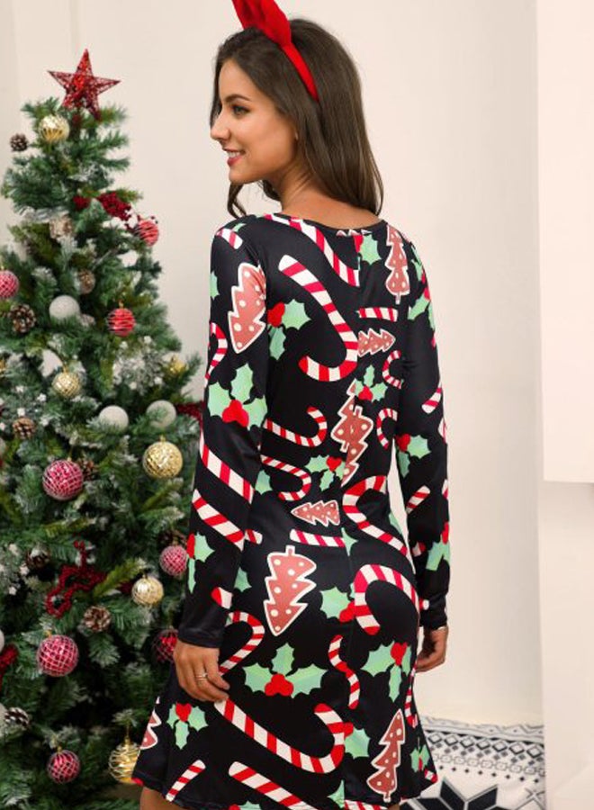جوي شيك فستان قصير بطبعة الكريسماس أزرق/أحمر/أسود - Image 2