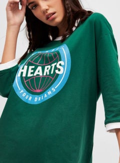 BlueAge Hearts Printed Midi Dress Green/Blue  - Image 3