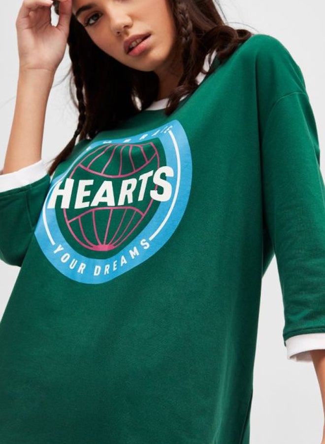 بلوايج فستان متوسط الطول ومزين بطبعة قلوب أخضر/أزرق - Image 3