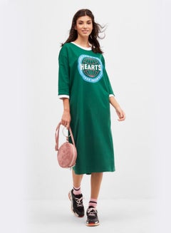BlueAge Hearts Printed Midi Dress Green/Blue  - Image 1