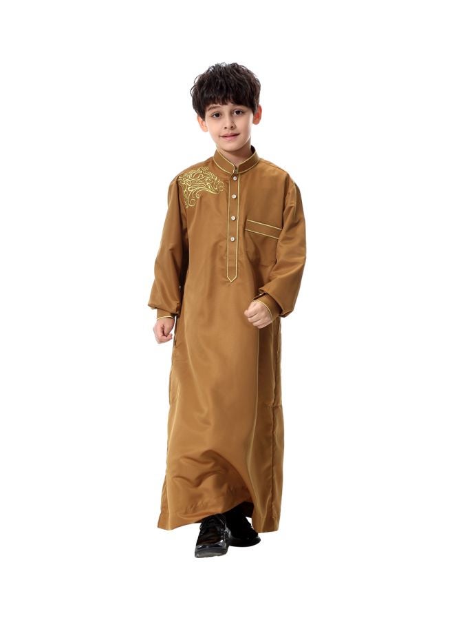 Hanyimidoo Pack Of 50 Kids Embroidered Kandora Brown/Beige  - Image 1