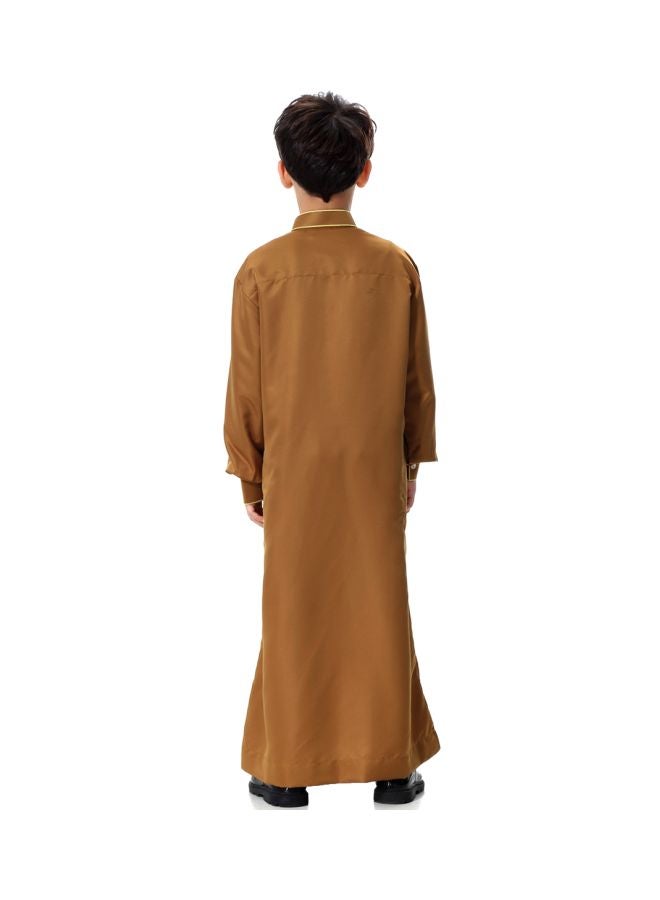 Hanyimidoo Pack Of 50 Kids Embroidered Kandora Brown/Beige  - Image 2