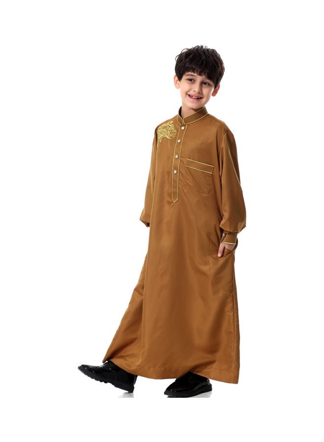 Hanyimidoo Pack Of 50 Kids Embroidered Kandora Brown/Beige  - Image 3